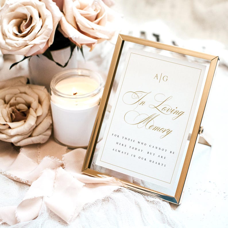 Gold Script In Loving Memory Elegant Gold in Loving Memory Sign, Printable Template (5x7, 8x10) ASH ...