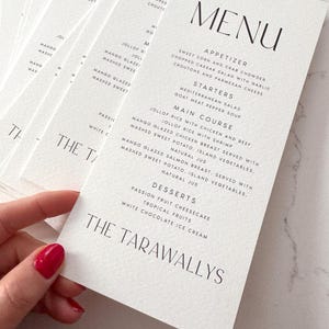 Wedding Menu Cards Printed, Modern and Minimalist Professionally Printed Event Wedding Dinner Menu, 300gsm Hammered Cardstock, #ANYA image 7