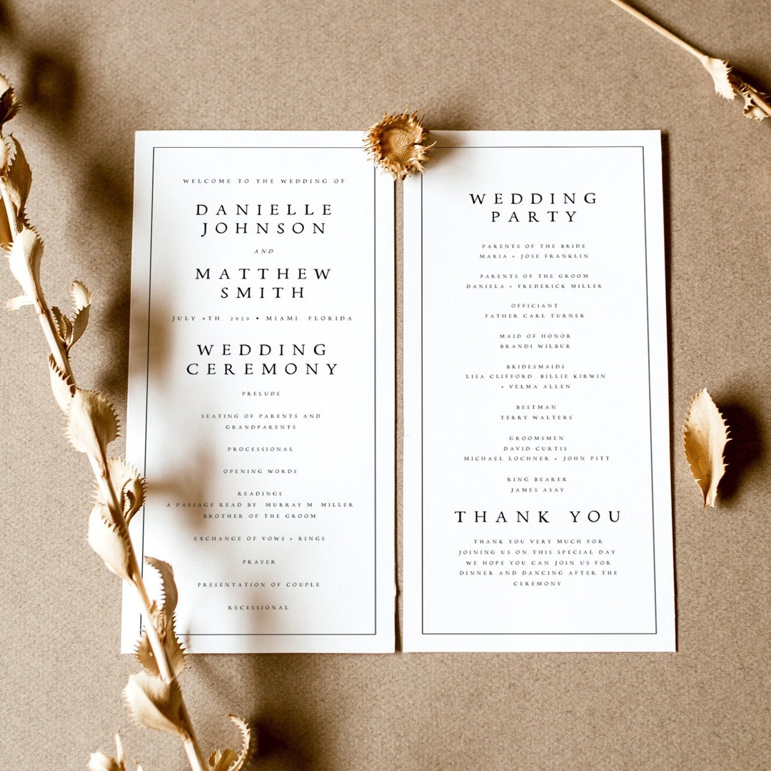 Minimalist Wedding Program Template, Order of Service (digital Download ...