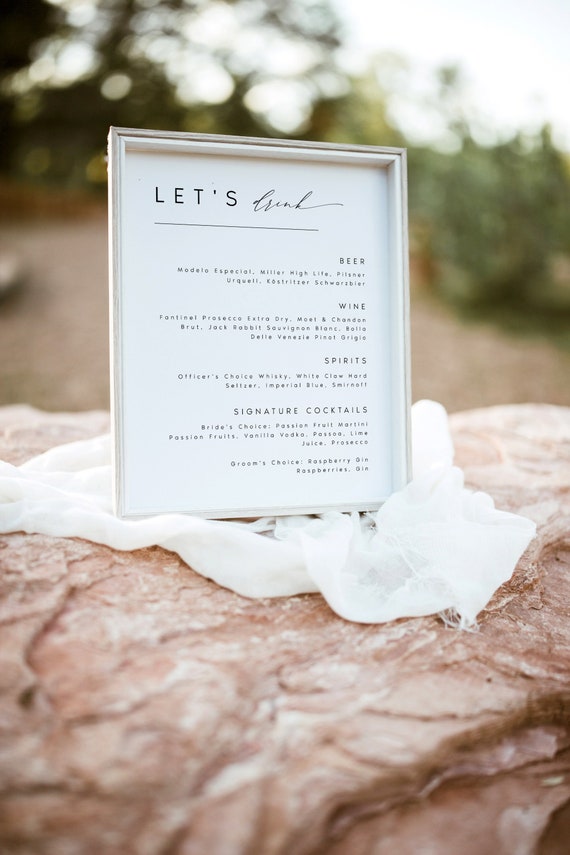 Wedding Drinks Menu Sign Template, Minimalist Bar Menu, Editable Wedding Signature Drinks Sign, Printable 8x10 Digital Download, KATE