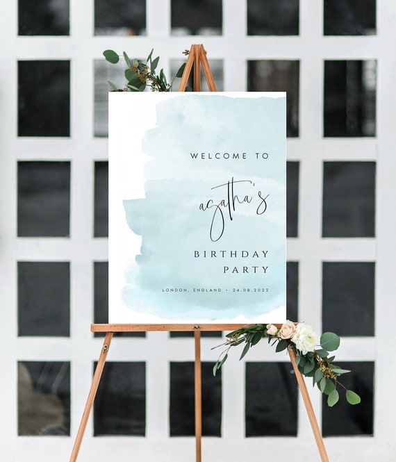 baby blue birthday welcome sign template printable birthday etsy