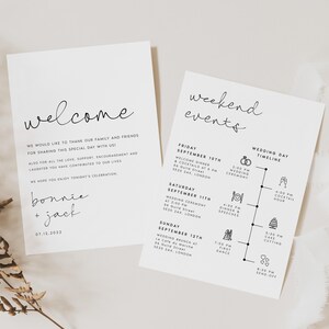 Modern Wedding Itinerary Template, Wedding Weekend Timeline, Schedule of Events, Editable, Printable, Digital Download, TEMPLETT