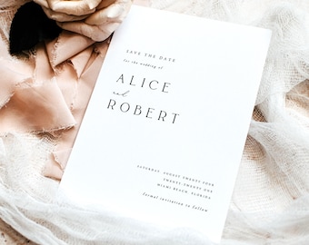 Tarjetas minimalistas impresas para guardar la fecha de boda con sobres - ALC