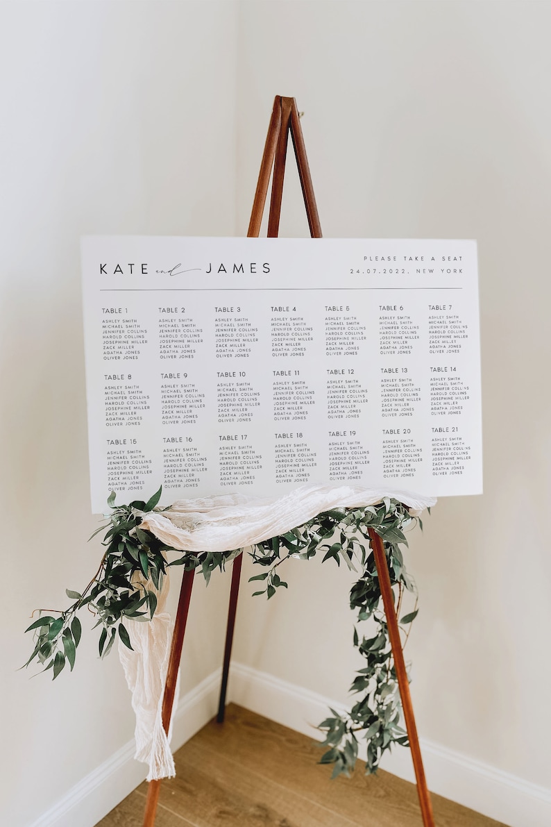 Modern Wedding Seating Chart Template, Elegant Wedding Seating Plan Sign, Classic, Printable, Editable, Templett INSTANT Download, KATE image 4