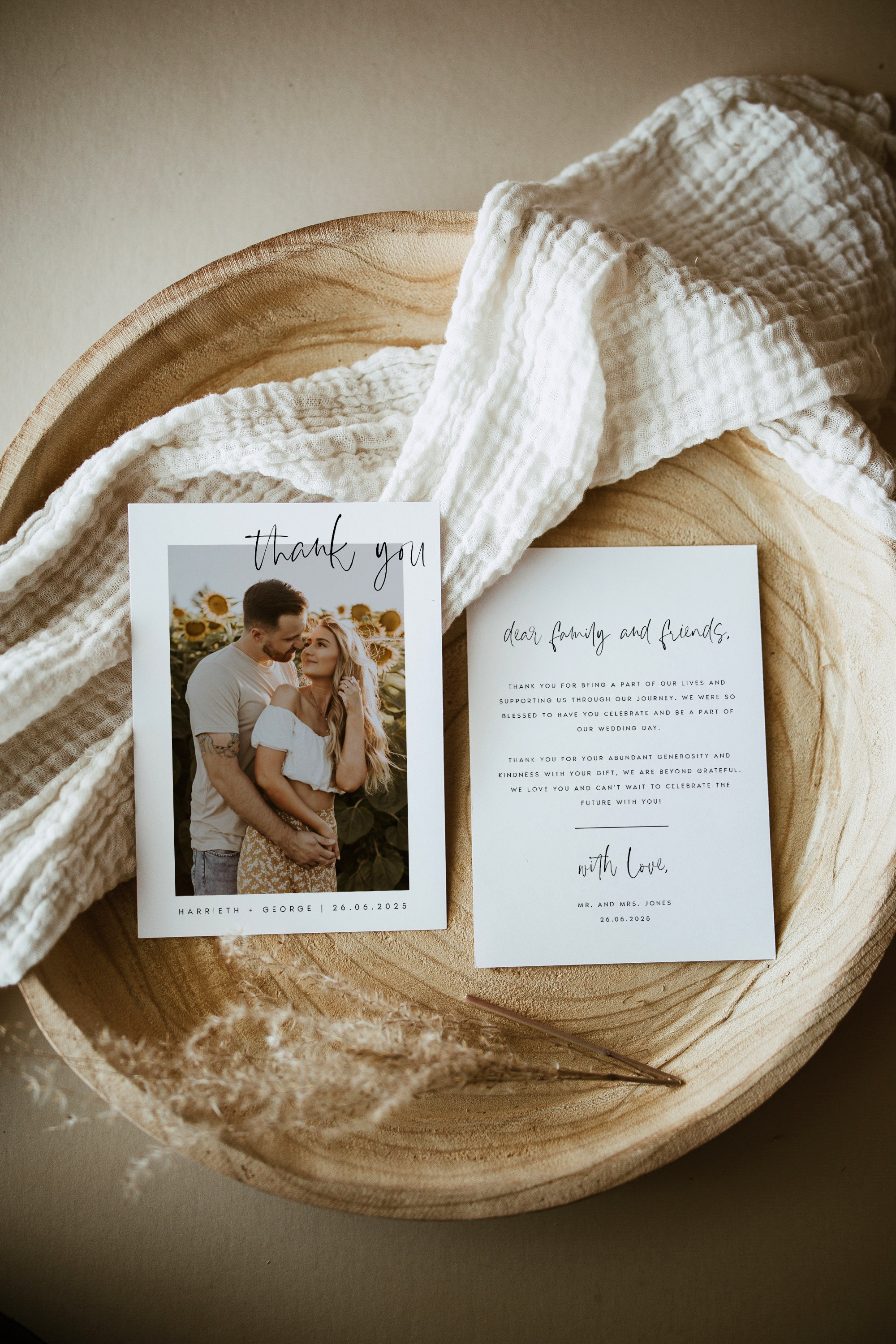 Modern Photo Wedding Thank You Card Template: Editable in Templett ...