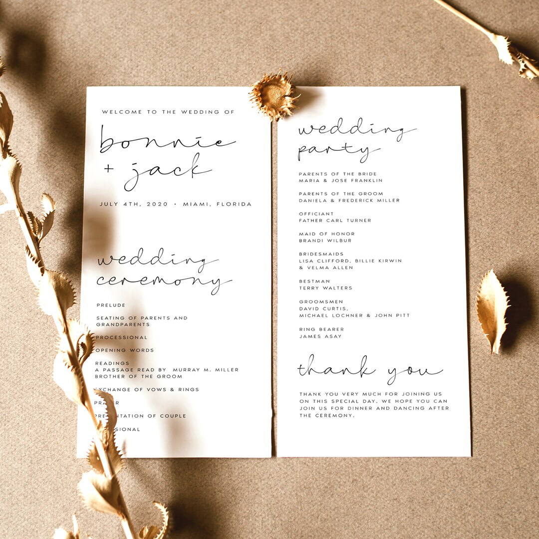 Wedding Ceremony Program Template, Simple Program Template, Elegant ...