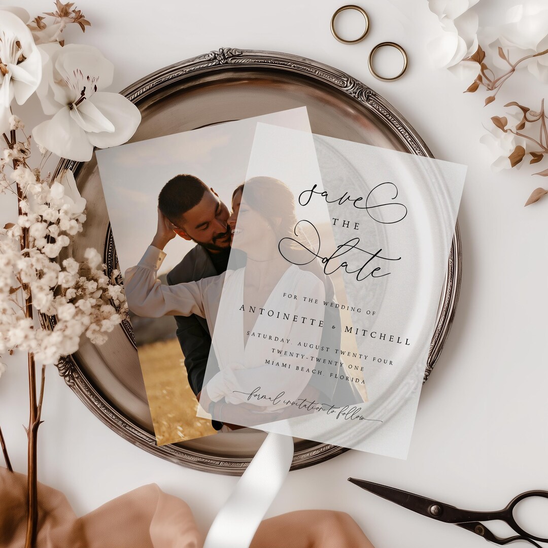 Vellum Save the Date Template, Picture Engagement Card (digital ...