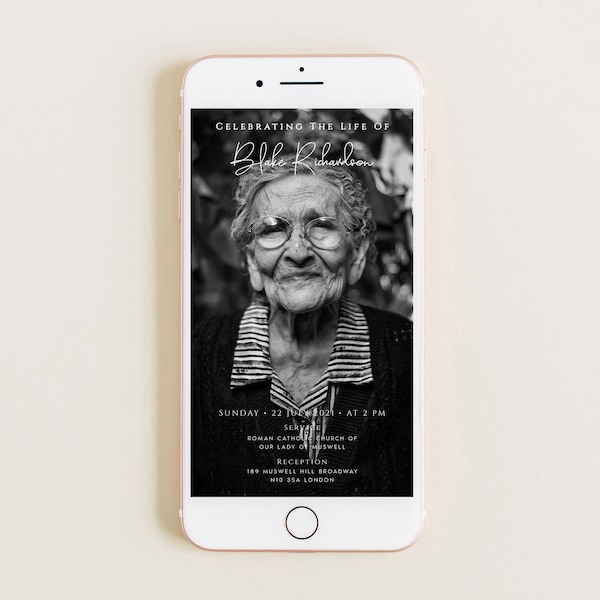 Electronic Funeral Announcement Invitation Download, Celebration of Life Invite for Funeral E-vite, Edit in Templett, (Instant Access)