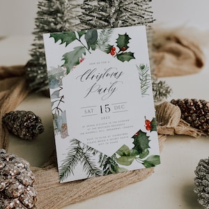 Christmas Invitation Template, Winter Dinner Invitation Template, Christmas Party Invite, Fully Editable, Instant Download, TEMPLETT, ELLA image 1