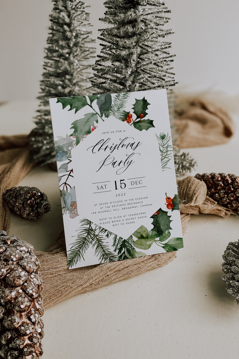 Christmas Invitation Template, Winter Dinner Invitation Template, Christmas Party Invite, Fully Editable, Instant Download, TEMPLETT, ELLA image 1