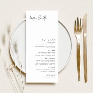 Minimalist Wedding Menu Template with Guest Names, Modern Wedding Place Card Dinner Menu, Printable, Digital Download, Editable, #ANGIE