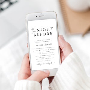 Electronic Rehearsal Dinner Invitation Template, Text Message Wedding Rehearsal Dinner Invitation, The Night Before Invitation Evite #AMELIE