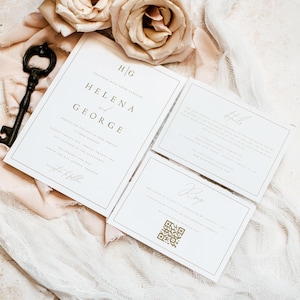 Faux Gold Wedding Invitation Template Download, QR Code RSVP Wedding Invitation Suite, Elegant Wedding Invitations, Digital Download, #HLNA