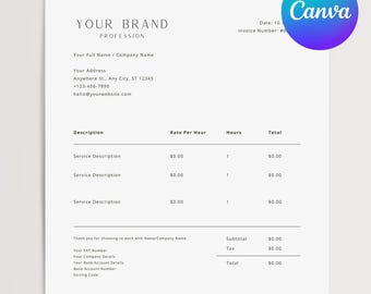 Editable Business Invoice Template, Pink Feminine Design (Instant Download)