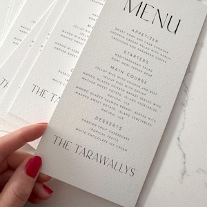 Wedding Menu Cards Printed, Modern and Minimalist Professionally Printed Event Wedding Dinner Menu, 300gsm Hammered Cardstock, #ANYA image 8