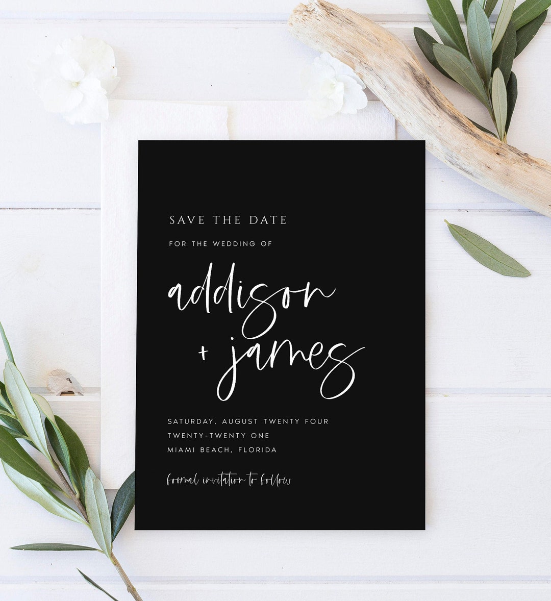Black Save the Date Template Printable Modern Save the Date - Etsy