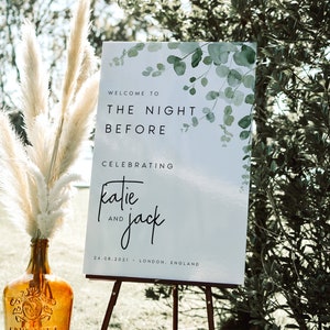 Rehearsal Dinner Welcome Sign, The Night Before Welcome Sign, Botanical Wedding Printable Welcome Sign, DIY, Rehearsal Dinner Sign, #KATIE