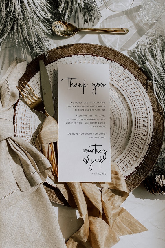Modern Wedding Table Thank You Card Template Minimal | Etsy