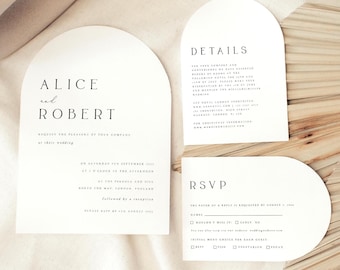 Arch Shaped Wedding Invitation, Printed Wedding Invite Cards, Arched Minimalist Wedding Invitations, Details Cards, QR Code RSVP Card, #ALC