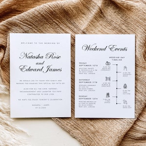 Wedding Welcome Letter & Timeline Template, Minimalist Wedding Order of Events, Wedding Itinerary, INSTANT DOWNLOAD Editable Text, NTSH image 2