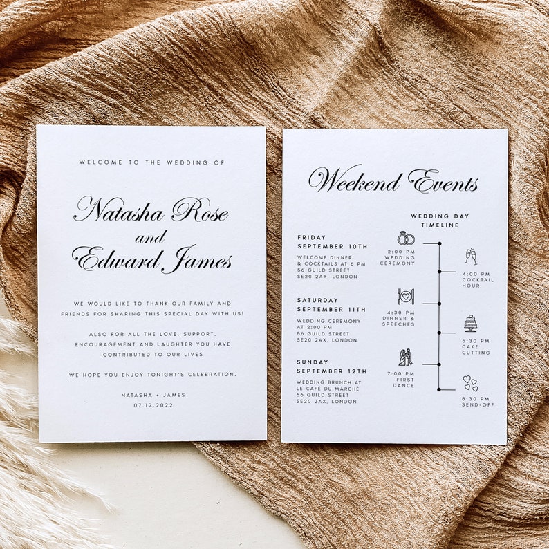Wedding Welcome Letter & Timeline Template, Minimalist Wedding Order of Events, Wedding Itinerary, INSTANT DOWNLOAD Editable Text, NTSH image 2
