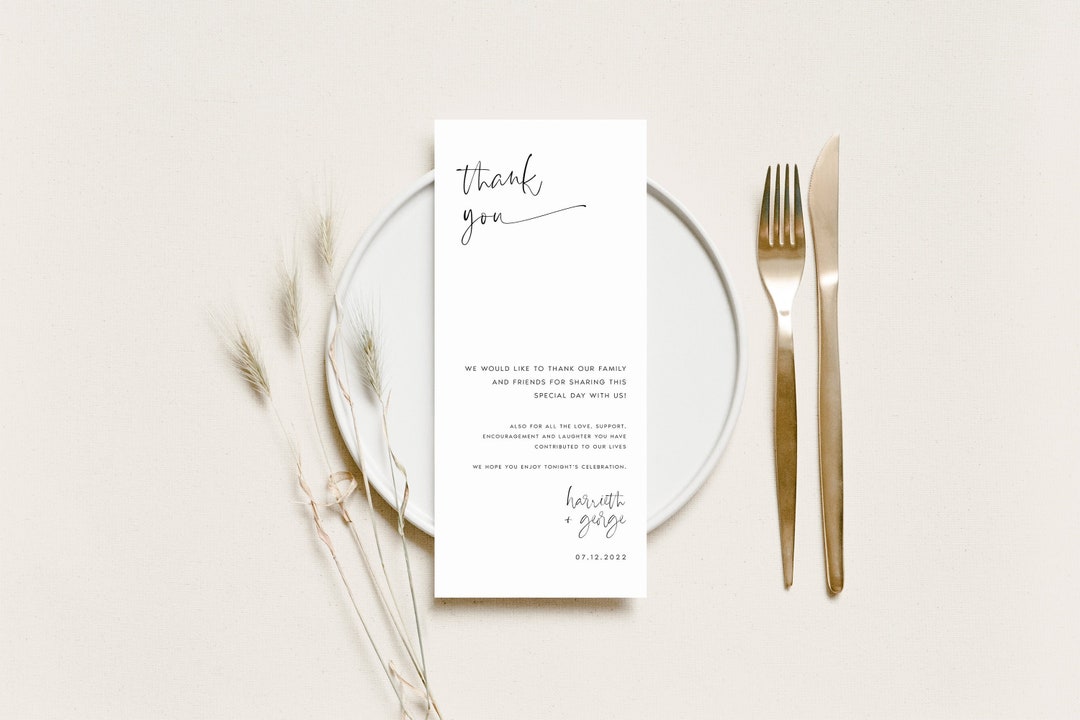 Modern Wedding Table Thank You Card Template, Minimalist Script ...