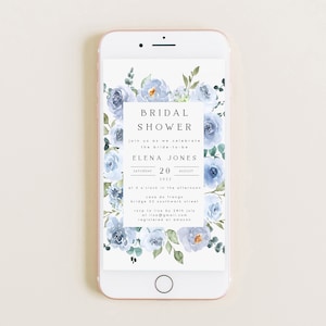 Floral Bridal Shower Evite, Dusty Blue, Text Message Bridal Shower Invitation, Electronic Bridal Shower, Instant Download, #ELENA