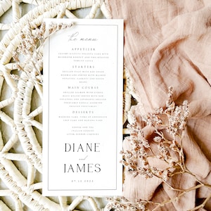 Elegant Wedding Menu Template, Classic, Minimalist Simple Wedding Menu with Border, Templett, Fully Editable Menus, INSTANT Download, #DIANE
