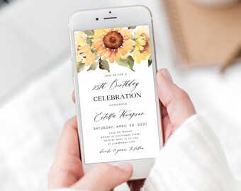 Sunflower Birthday Evite, Rustic Online Celebration (Digital Download) ESTLLA
