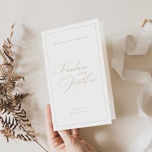 Elegantes Hochzeitsprogramm, Gold faltbares Hochzeitsprogramm, Minimalistisches Hochzeitsprogramm, gefaltetes Programm Hochzeit Instant, Templett, #KNDC