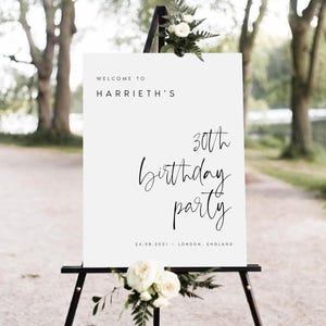 PRINTED Modern Calligraphy Black Birthday Welcome Sign, Printable Dark Birthday Welcome Sign, Minimalist Party Welcome Signs, #HARTH