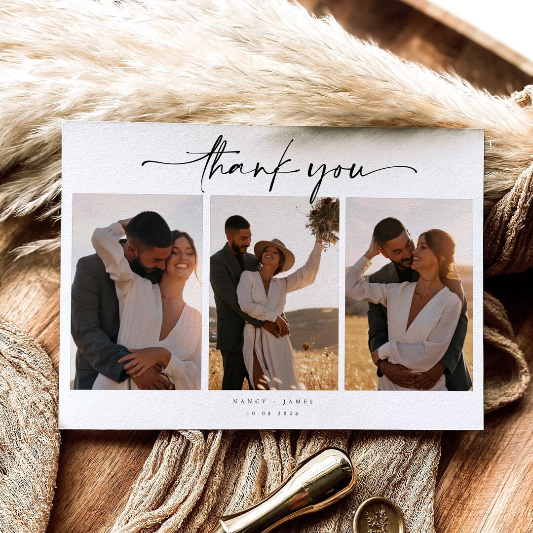 Modern Minimalist Wedding Photo Thank You Card, Editable Template - NNC ...