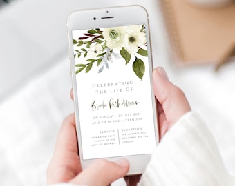 Floral Funeral Announcement, Electronic Invitation, Editable Evite FL95F