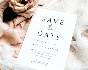 Tarjetas minimalistas para anunciar la fecha de la boda, invitaciones impresas para anunciar la fecha con sobres GRATIS, tarjeta de papelería para bodas - AMELIE