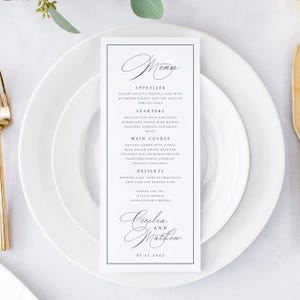 Printable Wedding Menu Template, Classic, Elegant, Simple Wedding Menu with Border, Templett, Fully Editable Menus, INSTANT Download, #CCL