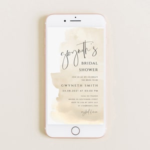 Beige Text Message Bridal Shower Invitation Template, Watercolor Bridal Shower Evite, Electronic Couples Shower, Instant Download, GWYN image 2