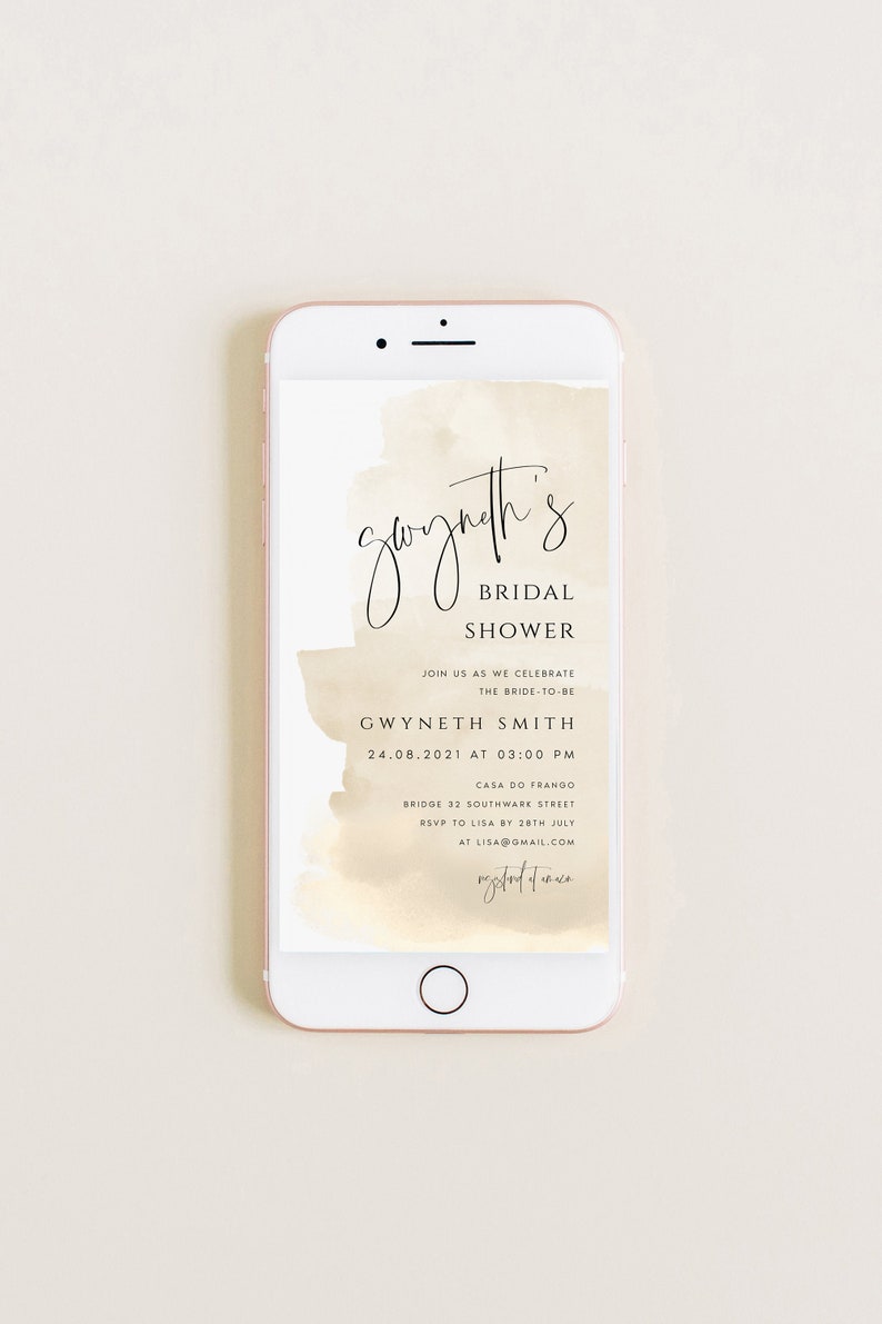 Beige Text Message Bridal Shower Invitation Template, Watercolor Bridal Shower Evite, Electronic Couples Shower, Instant Download, GWYN image 2