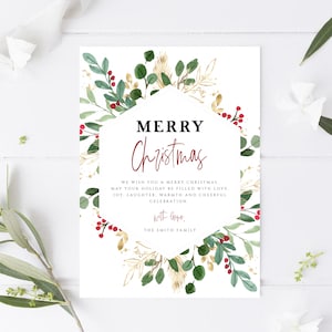 Merry Christmas Greeting Card Template, Christmas Card Printable, Instant Download, Edit with TEMPLETT, Editable Xmas Cards, DIY, SMITH image 4