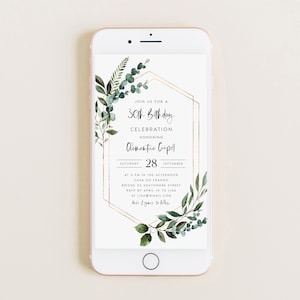 Greenery Electronic Birthday Party Invitation, Online Boho Birthday Celebration Invite, Rustic Digital Download Text Message Evite, #CLEMEN