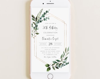 Greenery Electronic Birthday Party Invitation, Online Boho Birthday Celebration Invite, Rustic Digital Download Text Message Evite, #CLEMEN