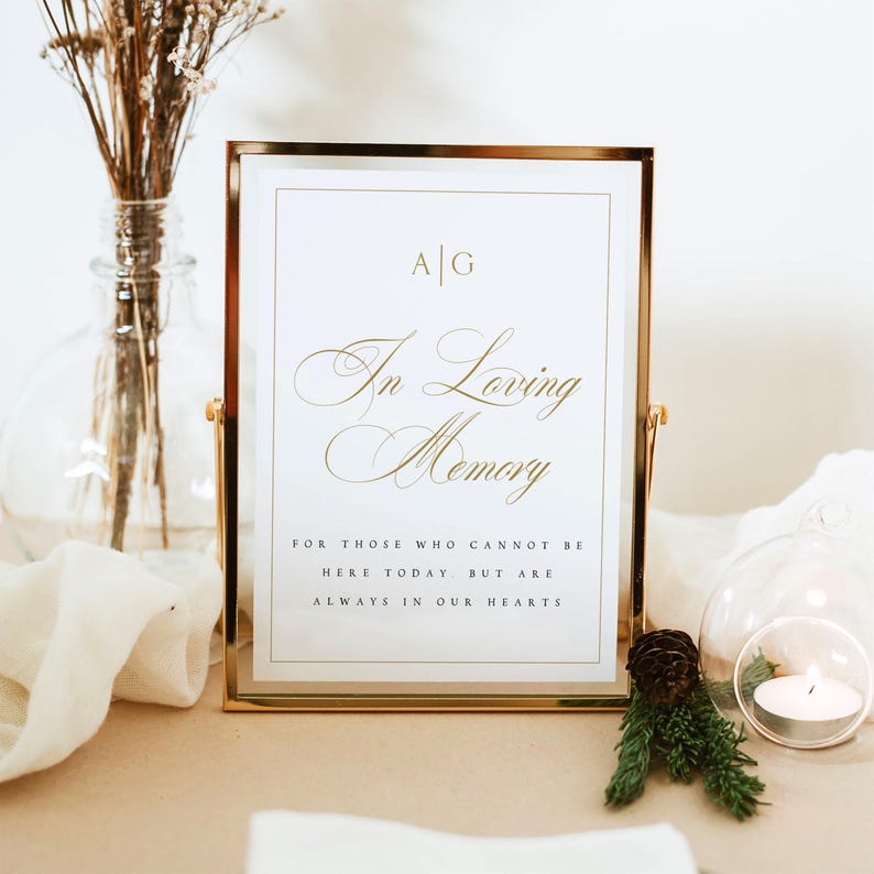 Gold Script In Loving Memory Elegant Gold in Loving Memory Sign, Printable Template (5x7, 8x10) ASH ...