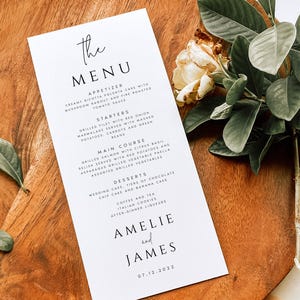 DRUKOWANE Menu Weselne, Nowoczesne Minimalistyczne Menu Weselne KARTA OBIADOWA, Menu na Baby Shower, Menu Urodzinowe, Wizytówka na Imprezę, #AMELIE