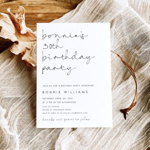 Modèle d'invitation d'anniversaire, invitation d'anniversaire moderne, téléchargement immédiat, invitation d'anniversaire imprimable, minimaliste, invitation d'anniversaire, #BONNIE