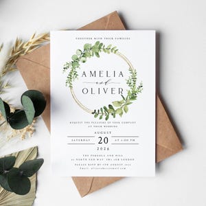 Invitaciones de boda rústicas con vegetación, elegantes, rústicas, con follaje de eucalipto, n.° 021