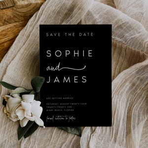 Modernes Schwarz Save the Date Vorlage, Druckvorlage Save the Date, sparen unser Datum, Hochzeitsdatum Ankündigung Templett, Instant Download, #SPHIE