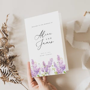 Modello di programma di matrimonio pieghevole con fiori di lavanda, ordine di nozze lilla viola, DOWNLOAD IMMEDIATO, modificabile, stampabile, #ALCL