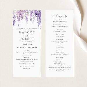 Double-Sided Wedding Program Template, Minimalist Purple Lilac Lavender Order of Service, INSTANT DOWNLOAD, Editable, Printable, MARGOT8