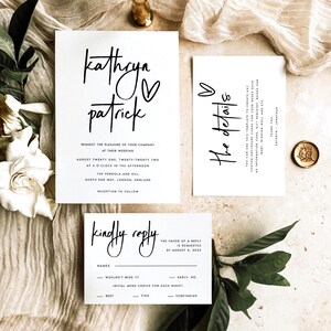 PRINTED Wedding Invitation Set, Simple Wedding Invite Suite, Modern Wedding Invitations, Wedding Invites, Stylish Wedding Stationery, #KTHR