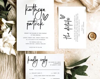 PRINTED Wedding Invitation Set, Simple Wedding Invite Suite, Modern Wedding Invitations, Wedding Invites, Stylish Wedding Stationery, #KTHR