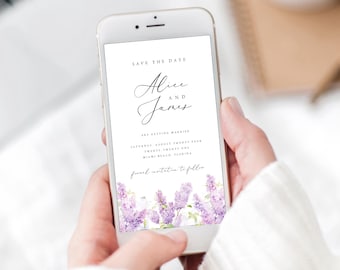 Lavender Floral Save the Date Template, Electronic Invite (Instant Download) ALCL